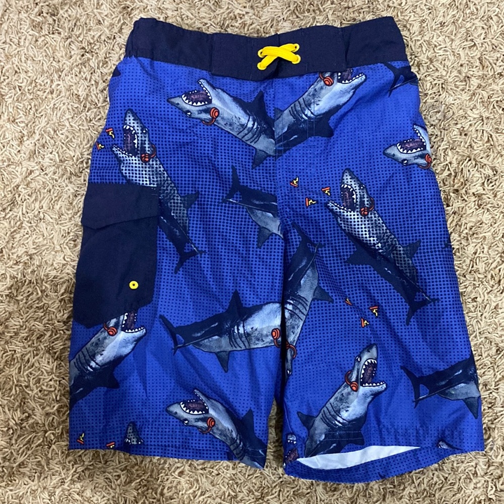 Cat & Jack shark and pizza swim shorts size 8/10.
